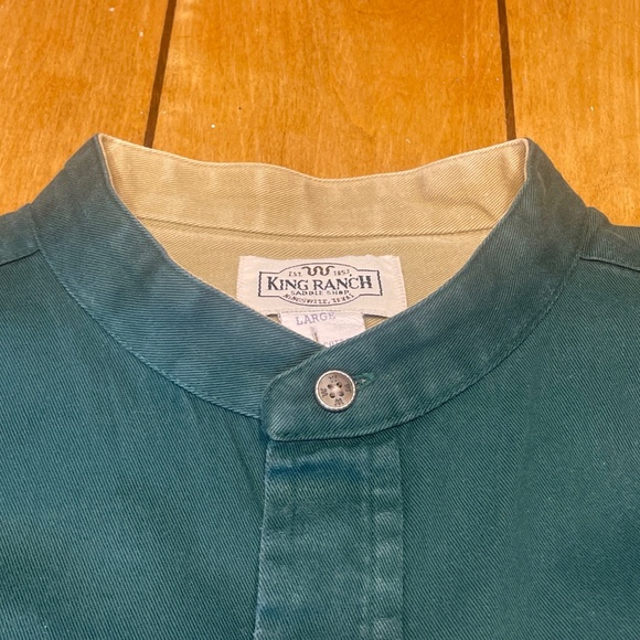 King Ranch Band Collar Button Up Shirt Size Large Color Green Made in USA - Picture 4 of 14